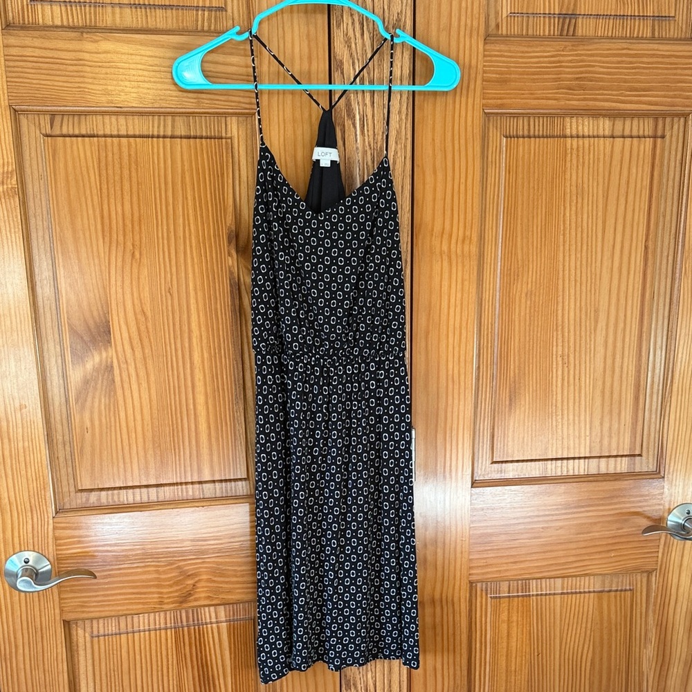 LOFT Black and White Patterned Midi Dress